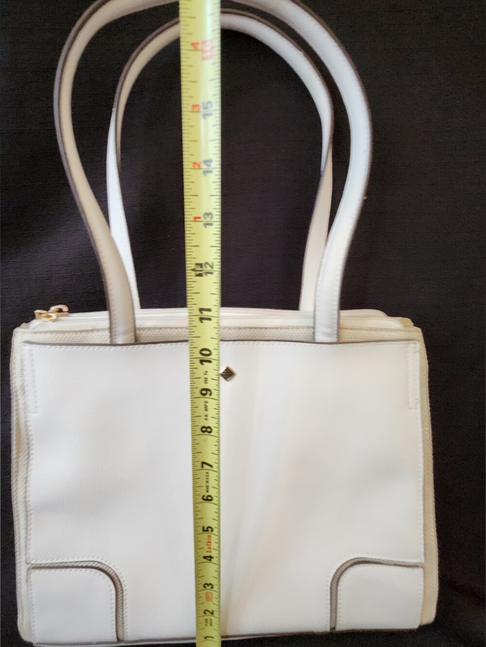 Antonio Melani White Leather Canvas Tote Bag Shoulder Purse Multi Pocket - Picture 8 of 16